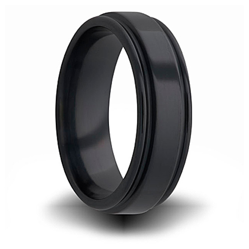 7mm Black Zirconium Pipe Cut Ring with Channels