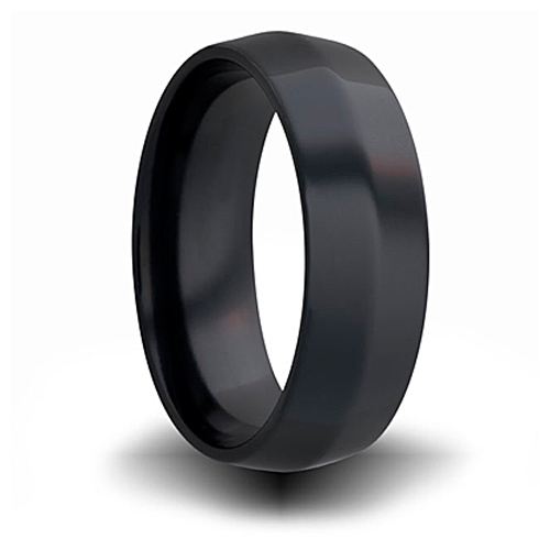 7mm Black Zirconium Beveled Cut Ring 