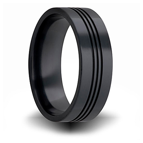 Black Zirconium 7mm Flat Ring with Channels