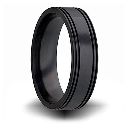 7mm Black Zirconium Flat Ring with Channels