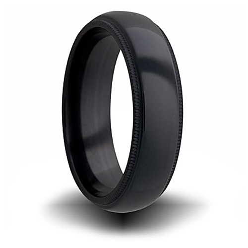 Black Zirconium 7mm Domed Milgrain Ring