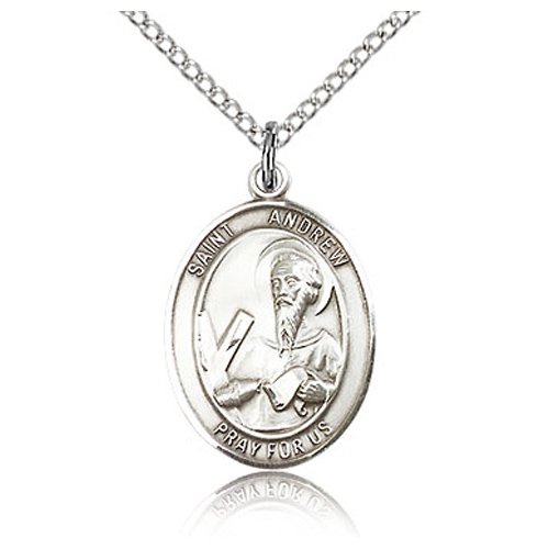 Sterling Silver 3/4in St Andrew Medal & 18in Chain