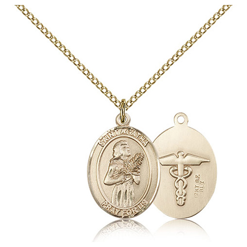 Gold Filled 3/4in St Agatha Nurse Medal & 18in Chain