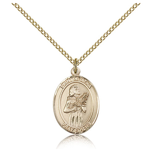 Gold Filled 3/4in St Agatha Medal & 18in Chain
