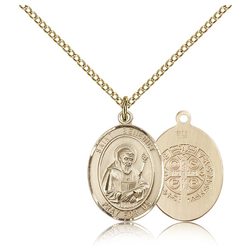 Gold Filled 3/4in St Benedict Medal & 18in Chain