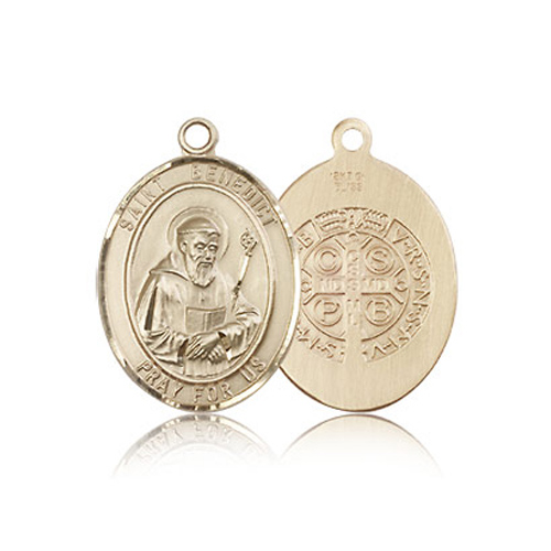14k Yellow Gold 3/4in Oval St Benedict Medal