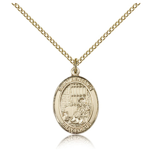 Gold Filled 3/4in St Benjamin Medal & 18in Chain