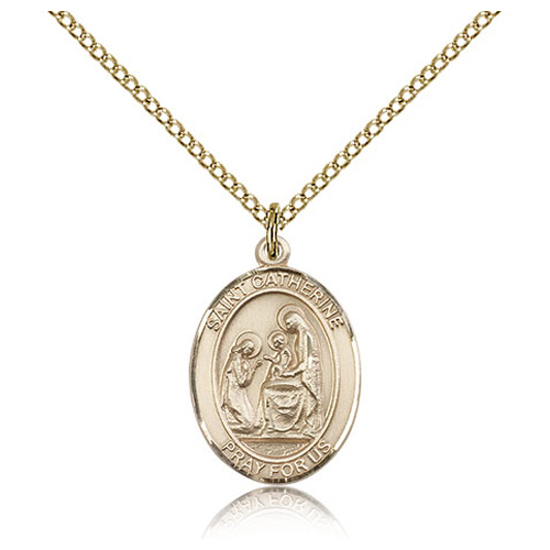 Gold Filled 3/4in St Catherine of Siena Medal & 18in Chain