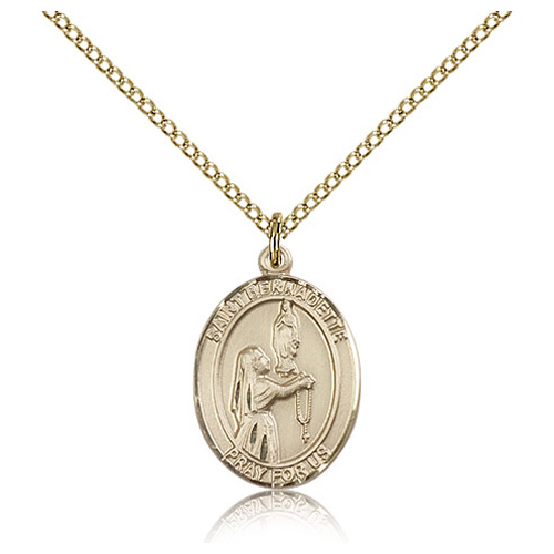 Gold Filled 3/4in St Bernadette Medal & 18in Chain