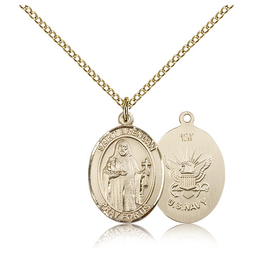 Gold Filled 3/4in St Brendan Navy Medal & 18in Chain