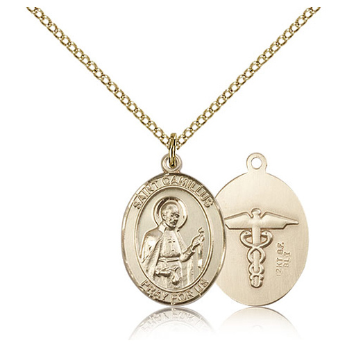 Gold Filled 3/4in St Camillus Nurse Medal & 18in Chain