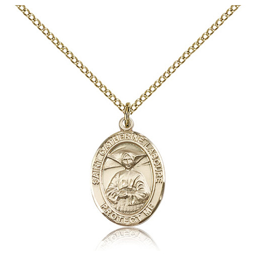 Gold Filled 3/4in St Catherine Laboure Medal & 18in Chain