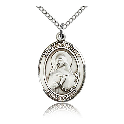 Sterling Silver 3/4in St Dorothy Medal & 18in Chain