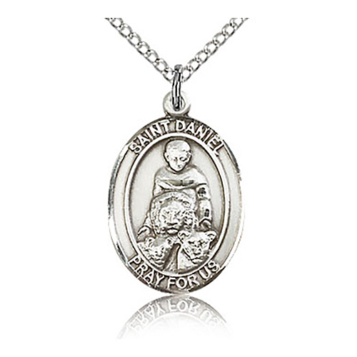 Sterling Silver 3/4in St Daniel Medal & 18in Chain