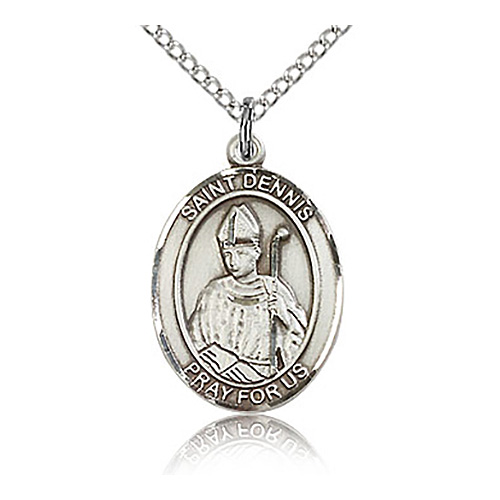 Sterling Silver 3/4in St Dennis Medal & 18in Chain