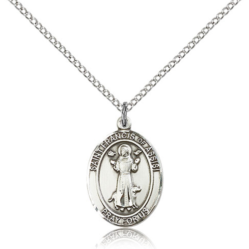 Sterling Silver 3/4in St Francis Medal & 18in Chain