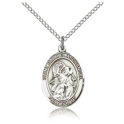 Sterling Silver 3/4in St Gabriel Medal & 18in Chain
