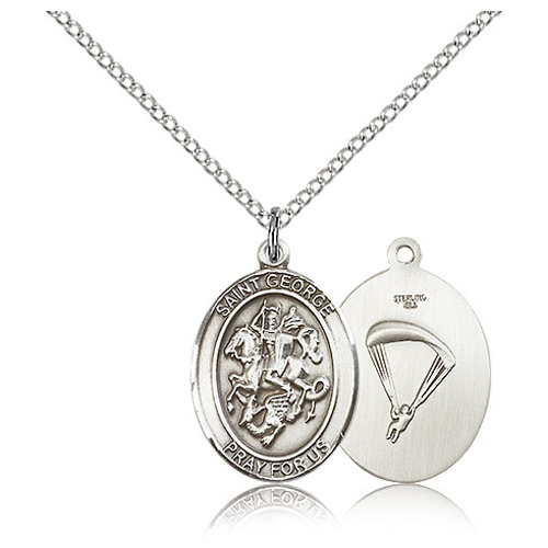 Sterling Silver 3/4in St George Paratrooper Medal & 18in Chain