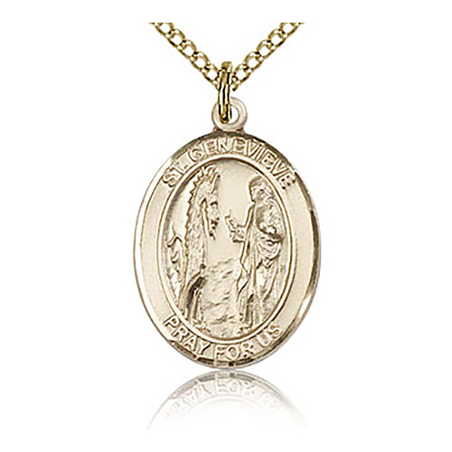 Gold Filled 3/4in St Genevieve Medal & 18in Chain