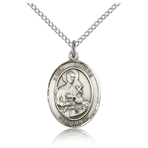 Sterling Silver 3/4in St Gerard Medal & 18in Chain