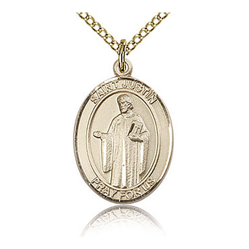 Gold Filled 3/4in St Justin Medal & 18in Chain