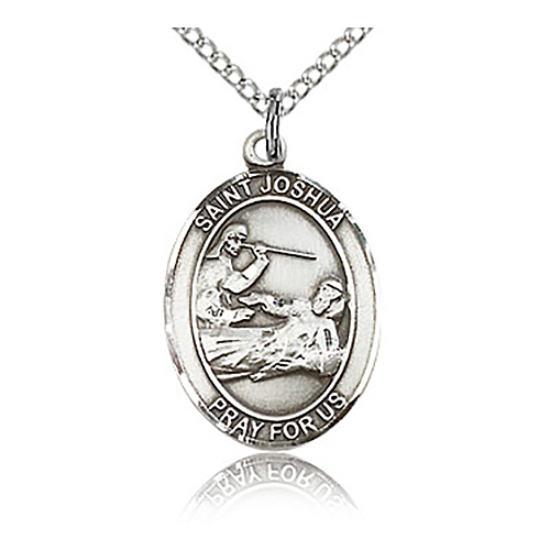 Sterling Silver 3/4in St Joshua Medal & 18in Chain