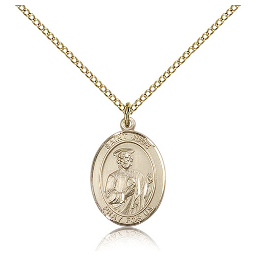 Gold Filled 3/4in Oval St Jude Medal & 18in Chain