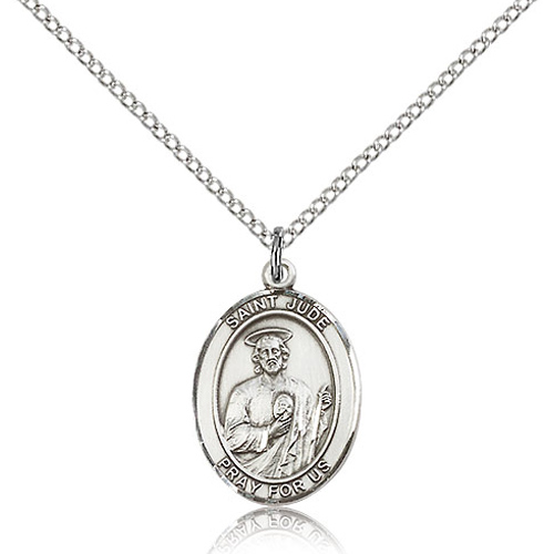 Sterling Silver 3/4in St Jude Medal & 18in Chain