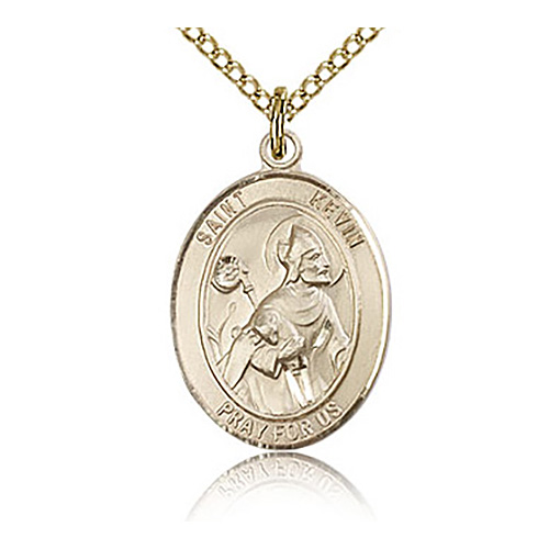 Gold Filled 3/4in St Kevin Medal & 18in Chain