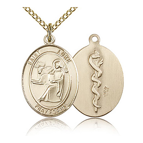 Gold Filled 3/4in St Luke the Apostle & Doctor Medal & 18in Chain