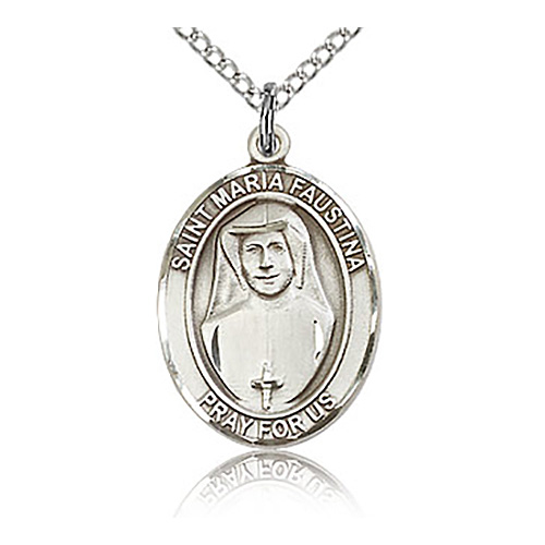 Sterling Silver 3/4in St Maria Faustina Medal & 18in Chain