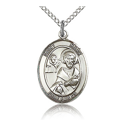 Sterling Silver 3/4in St Mark Medal & 18in Chain