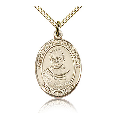 Gold Filled 3/4in St Maximilian Kolbe Medal & 18in Chain