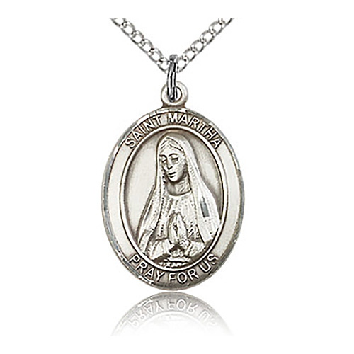 Sterling Silver 3/4in St Martha Medal & 18in Chain
