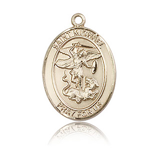 14kt Yellow Gold 3/4in Polished Oval St Michael Medal