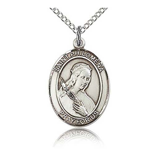 Sterling Silver 3/4in St Philomena Medal & 18in Chain