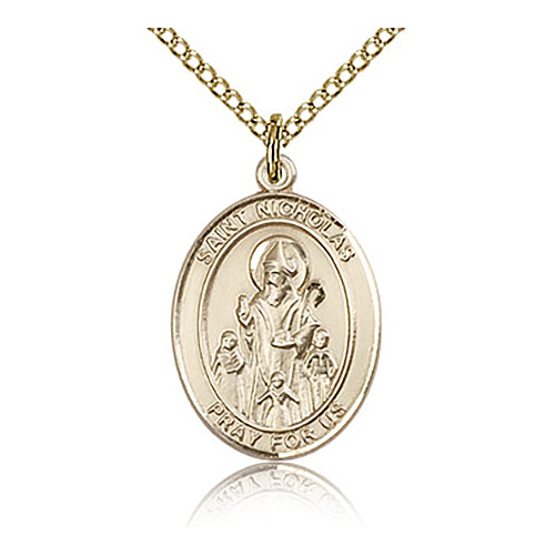 Gold Filled 3/4in St Nicholas Medal & 18in Chain