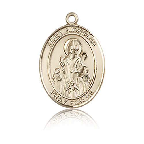 14k Yellow Gold Oval St Nicholas Medal 3/4in