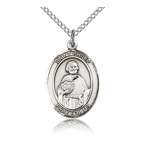 Sterling Silver 3/4in St Philip the Apostle Medal & 18in Chain