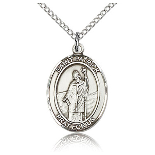 Sterling Silver 3/4in St Patrick Medal & 18in Chain