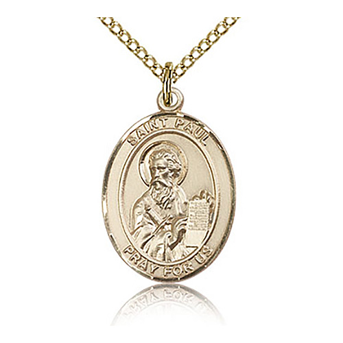Gold Filled 3/4in St Paul the Apostle Medal & 18in Chain