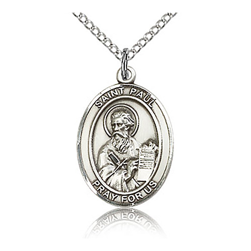 Sterling Silver 3/4in St Paul the Apostle Medal & 18in Chain