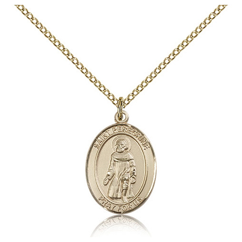 Gold Filled 3/4in St Peregrine Medal & 18in Chain