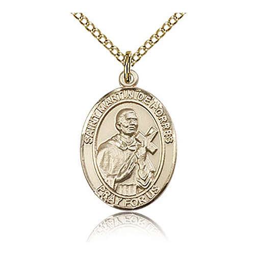 Gold Filled 3/4in St Martin de Porres Medal & 18in Chain
