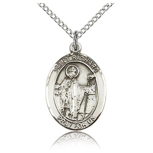 Sterling Silver 3/4in St Richard Medal & 18in Chain