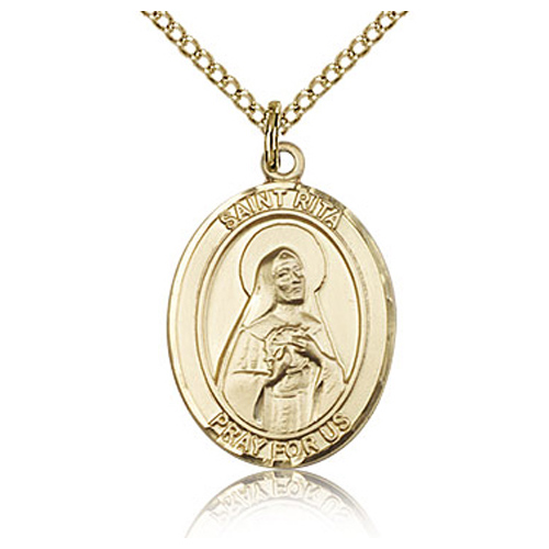 Gold Filled 3/4in St Rita Medal & 18in Chain