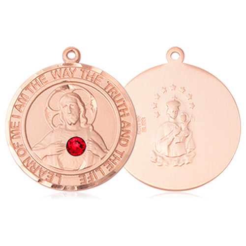14kt Yellow Gold 3/4in Scapular Medal with 3mm Ruby Bead 
