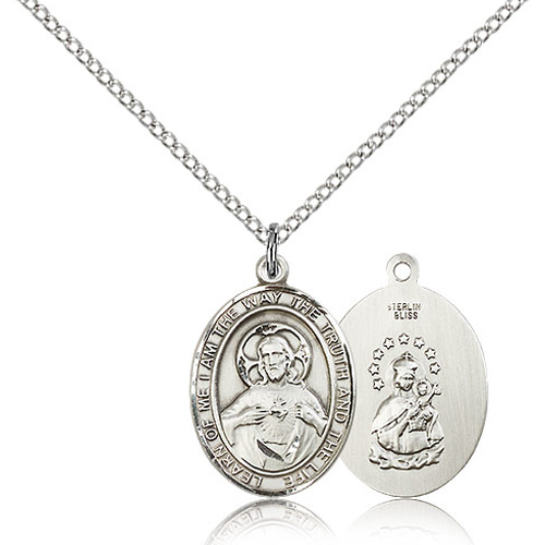 Sterling Silver 3/4in Oval Classic Scapular Medal & 18in Chain