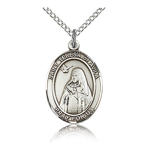 Sterling Silver 3/4in St Teresa of Avila Medal & 18in Chain