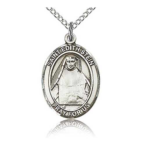 Sterling Silver 3/4in St Edith Medal & 18in Chain